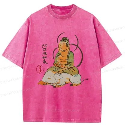 Tokyo-Tiger Buddha Riding A Pig Washed T-Shirt