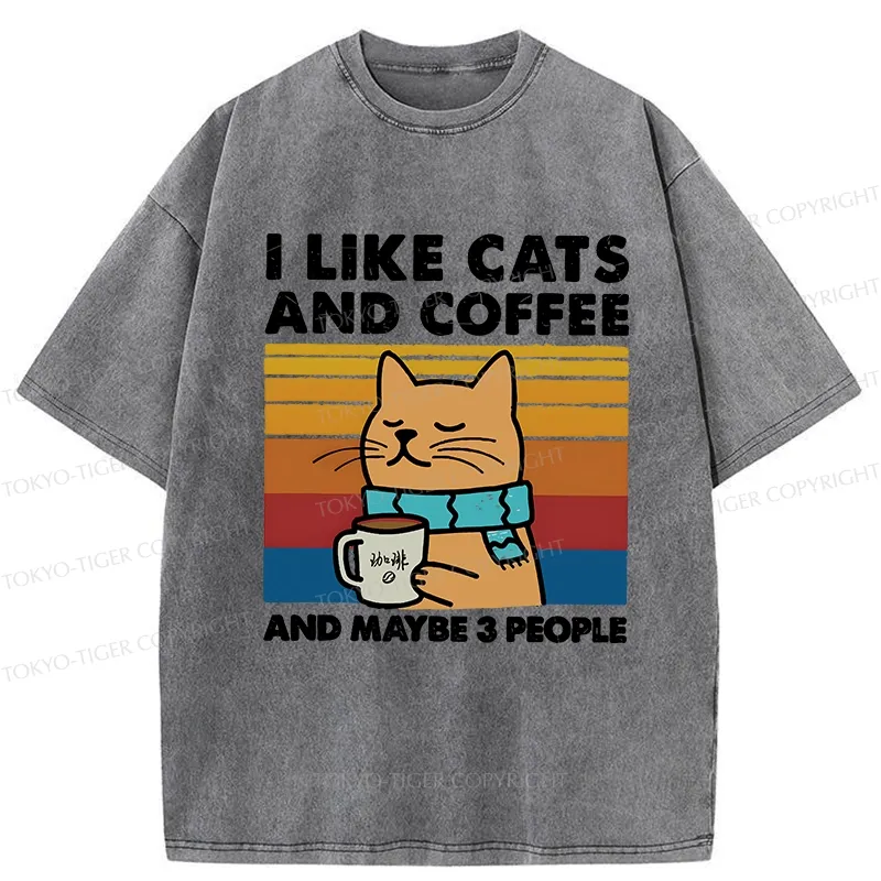 Tokyo-Tiger I Like Cats And Coffee Washed T-Shirt