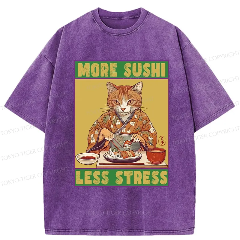 Tokyo-Tiger More Sushi Less Stress Washed T-Shirt