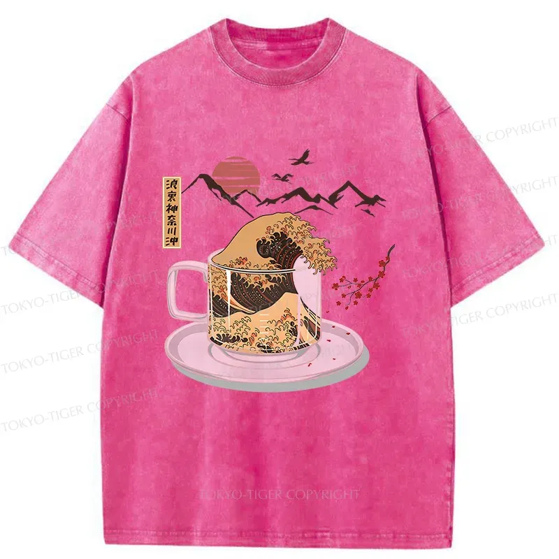 Tokyo-Tiger Vintage Coffee Wave Washed T-Shirt