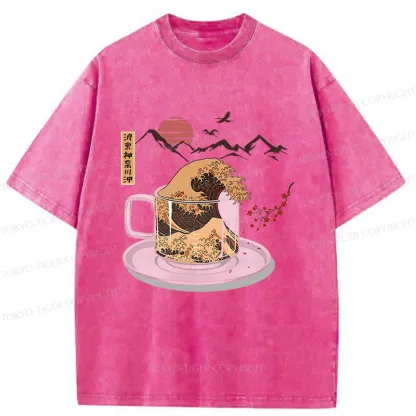 Tokyo-Tiger Vintage Coffee Wave Washed T-Shirt