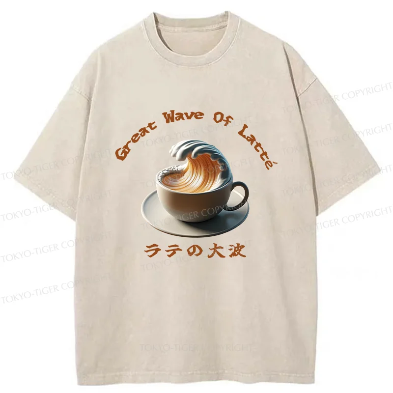 Tokyo-Tiger Latte Wave Washed T-Shirt