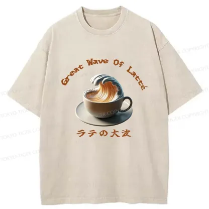Tokyo-Tiger Latte Wave Washed T-Shirt