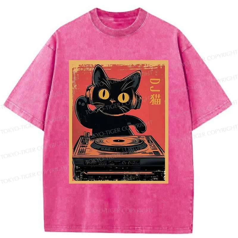 Tokyo-Tiger DJ Cat Washed T-Shirt