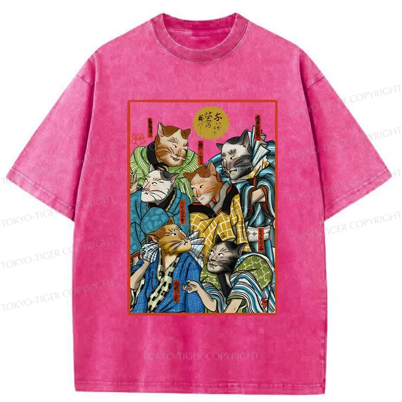 Tokyo-Tiger Japanese Ukiyo-e Cats Washed T-Shirt