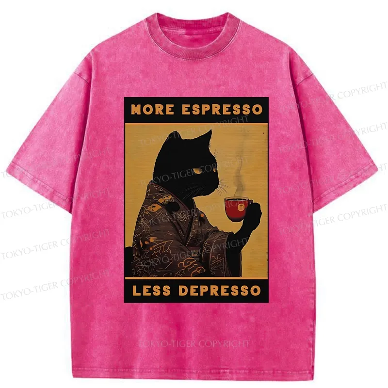 Tokyo-Tiger More Espresso Less Depresso Retro Washed T-Shirt