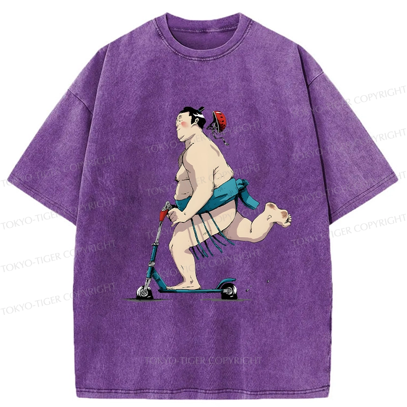 Tokyo-Tiger Sumo On A Scooter Washed T-Shirt
