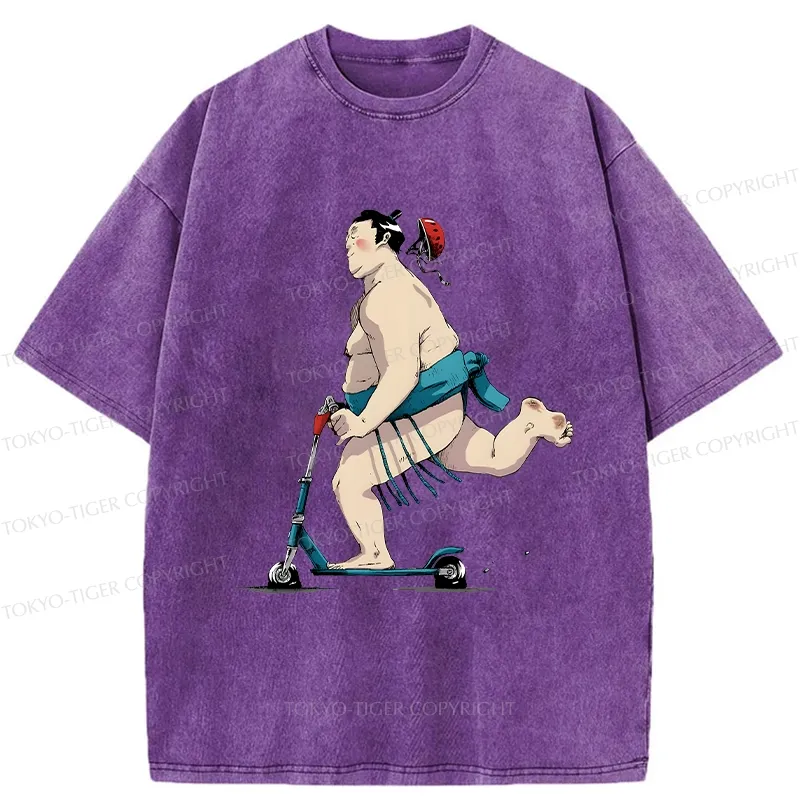 Tokyo-Tiger Sumo On A Scooter Washed T-Shirt