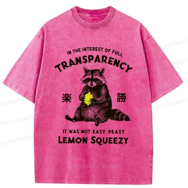 Tokyo-Tiger Raccoon Holding A Lemon Washed T-Shirt