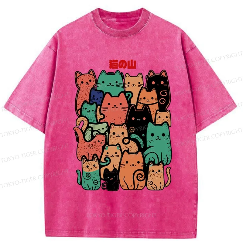 Tokyo-Tiger Funny Cat Mountain Washed T-Shirt