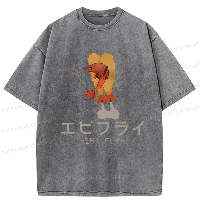 Tokyo-Tiger Yummy Fried shrimp Washed T-Shirt