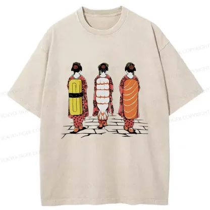 Tokyo-Tiger Sushi Japanese Girl Washed T-Shirt