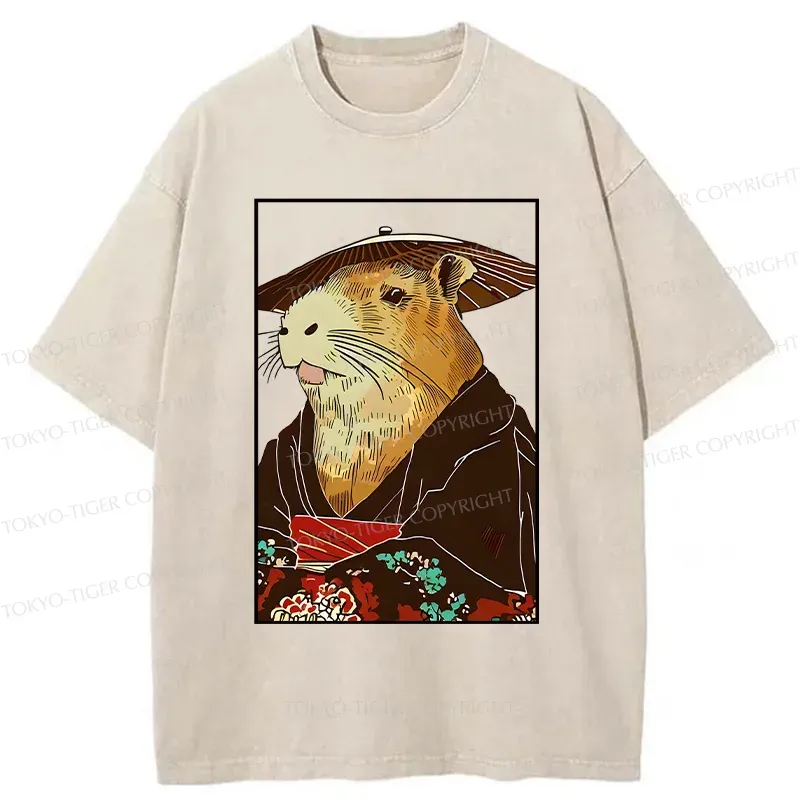 Tokyo-Tiger Capybara In Kimono Washed T-Shirt