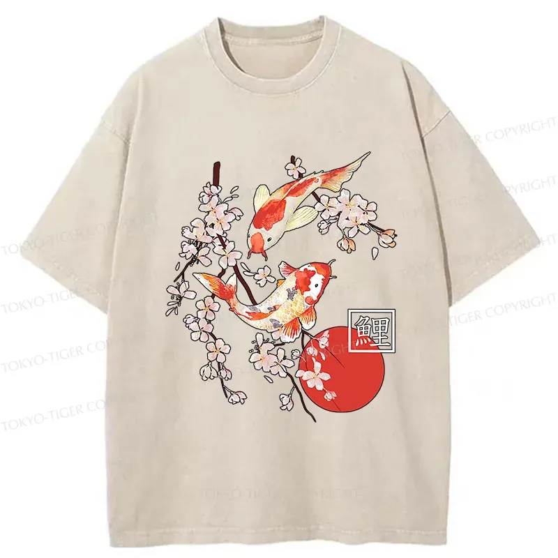 Tokyo-Tiger Japanese Auspicious Carp Washed T-Shirt