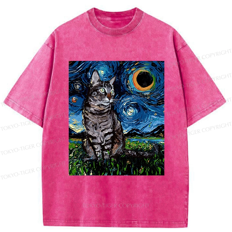 Tokyo-Tiger Cat On The Grass Washed T-Shirt