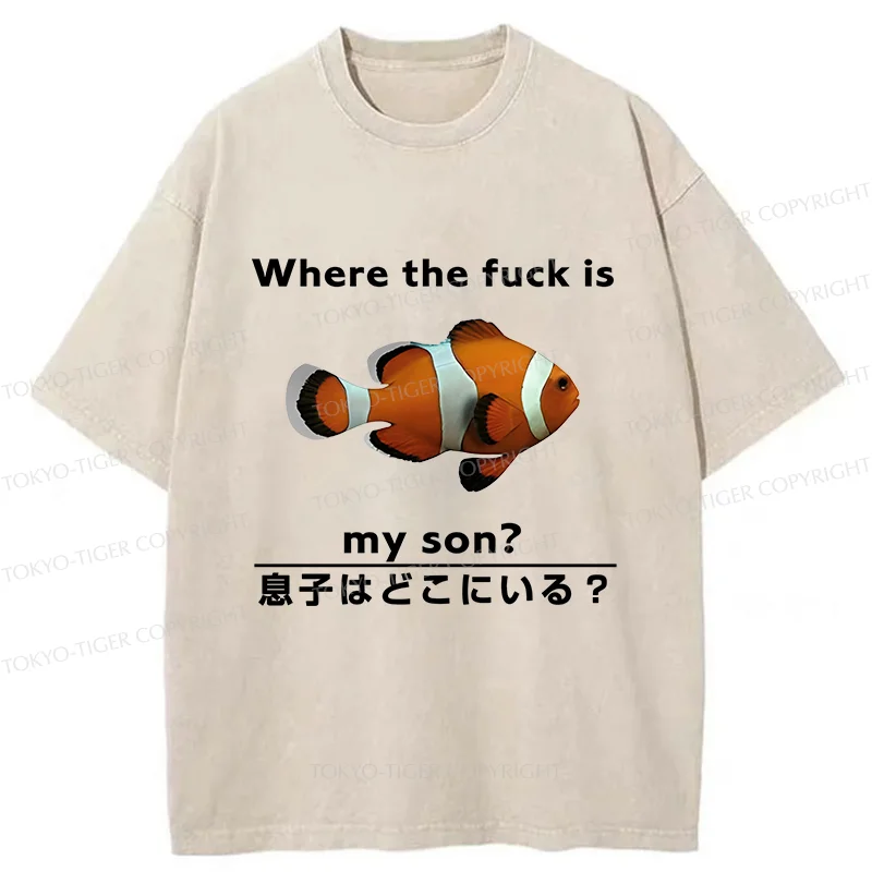 Tokyo-Tiger Fish Looking For Son Washed T-Shirt