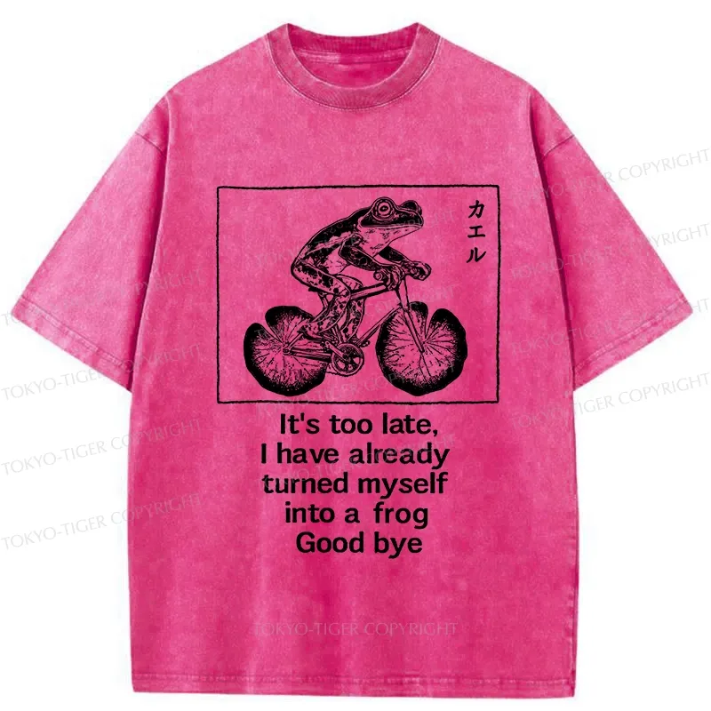Tokyo-Tiger Funny Frog Riding A Bicycle Washed T-Shirt