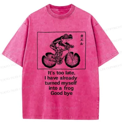 Tokyo-Tiger Funny Frog Riding A Bicycle Washed T-Shirt