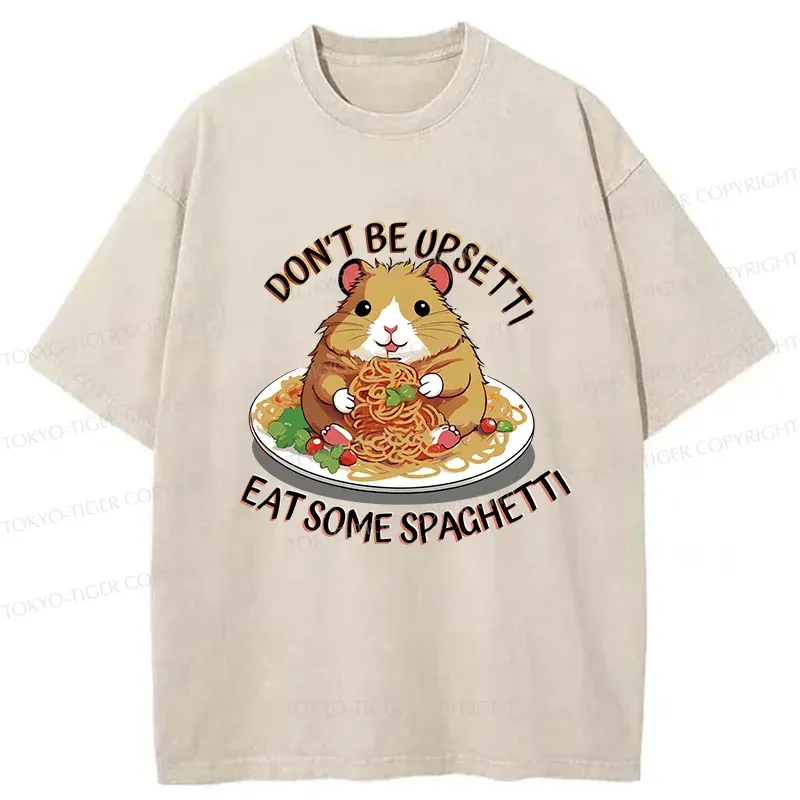 Tokyo-Tiger Mouse Eating Spaghetti Washed T-Shirt