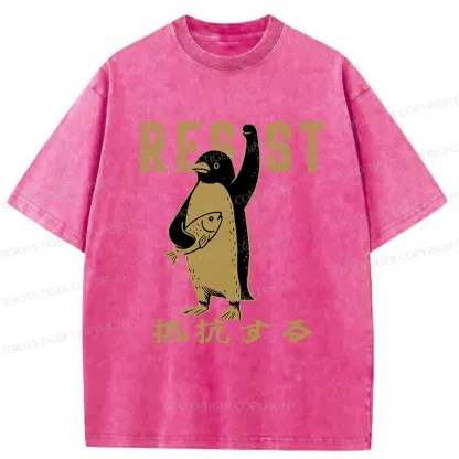 Tokyo-Tiger Penguin Giving An Opinion Washed T-Shirt