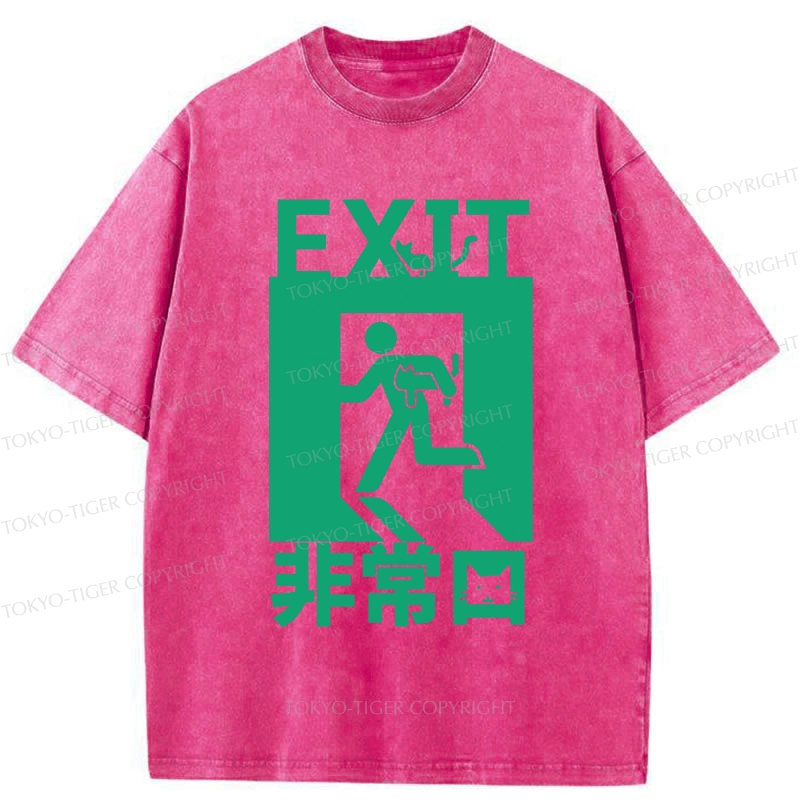 Tokyo-Tiger Funny Cat Exit Washed T-Shirt