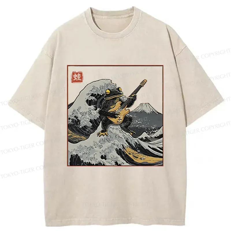 Tokyo-Tiger Frog Playing Guitar Washed T-Shirt