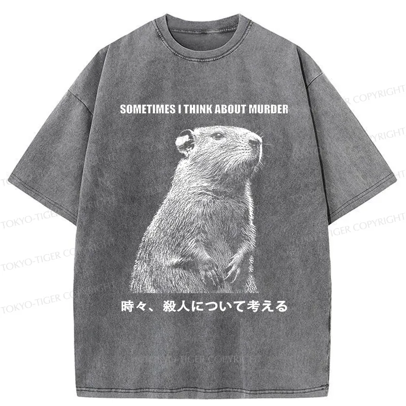 Tokyo-Tiger Funny Capybara Thinks Of Murder Washed T-Shirt
