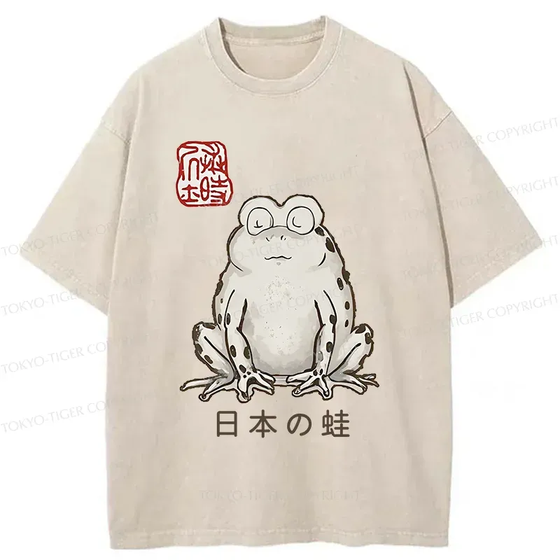 Tokyo-Tiger Japanese Retro Frog Washed T-Shirt