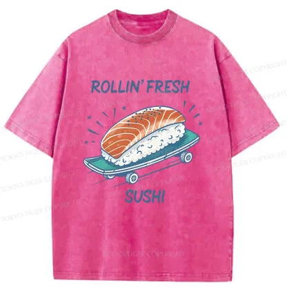 Tokyo-Tiger Sushi Skateboard Washed T-Shirt