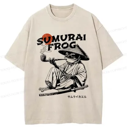 Tokyo-Tiger Samurai Frog Funny Washed T-Shirt