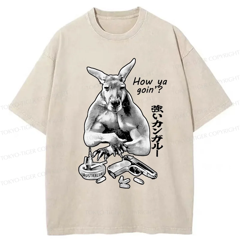 Tokyo-Tiger Strong Kangaroo Washed T-Shirt