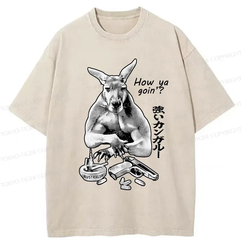 Tokyo-Tiger Strong Kangaroo Washed T-Shirt