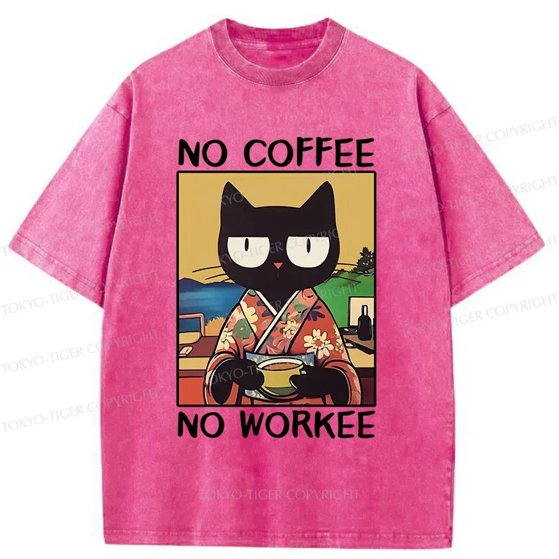 Tokyo-Tiger Cat Drinking Coffee Washed T-Shirt