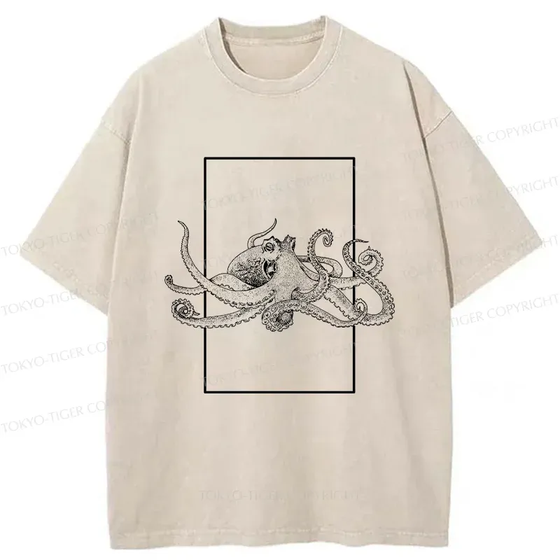 Tokyo-Tiger Japanese Giant Octopus Washed T-Shirt