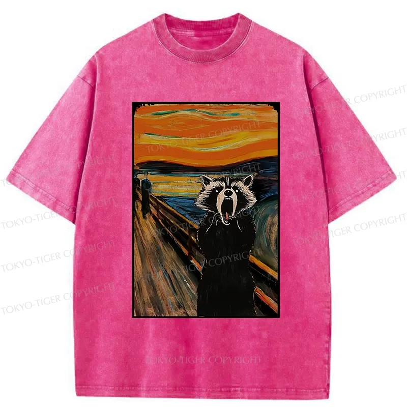 Tokyo-Tiger Funny Screaming Raccoon Washed T-Shirt