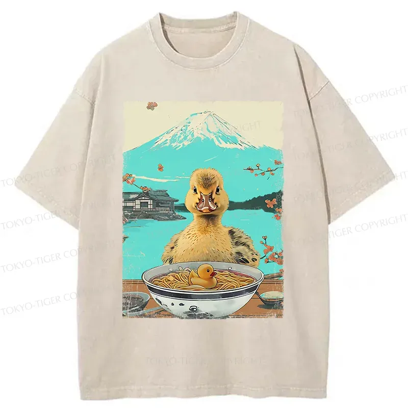 Tokyo-Tiger Duck Eating Ramen Washed T-Shirt