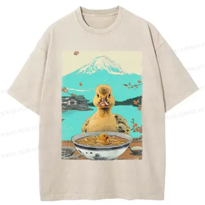 Tokyo-Tiger Duck Eating Ramen Washed T-Shirt