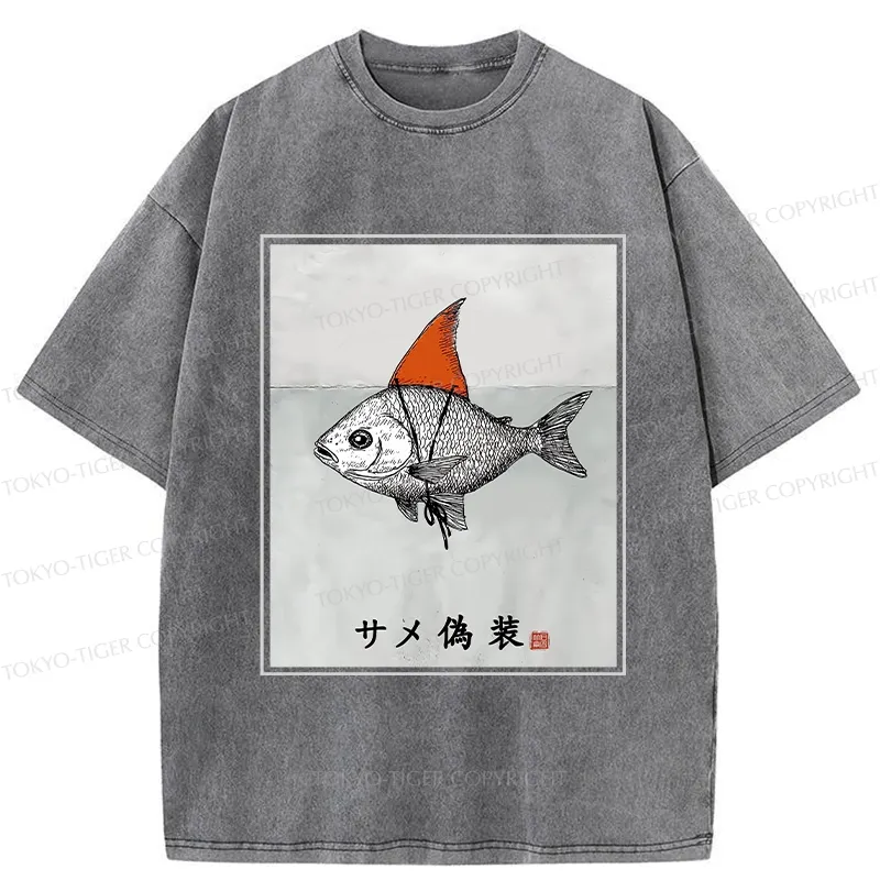 Tokyo-Tiger Funny Fish Disguised As Shark Washed T-Shirt