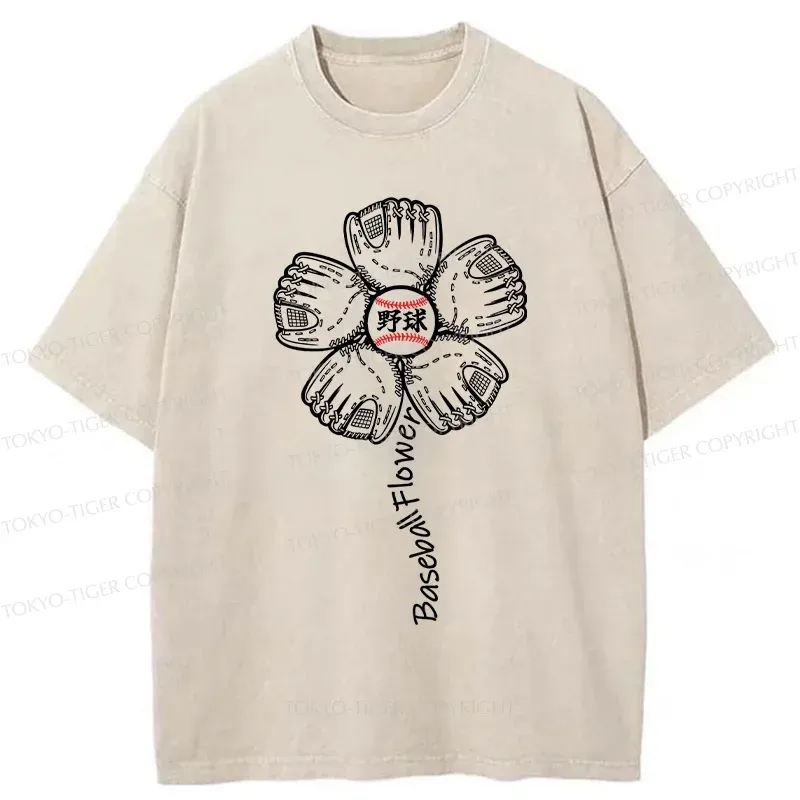 Tokyo-Tiger Baseball Flower Washed T-Shirt