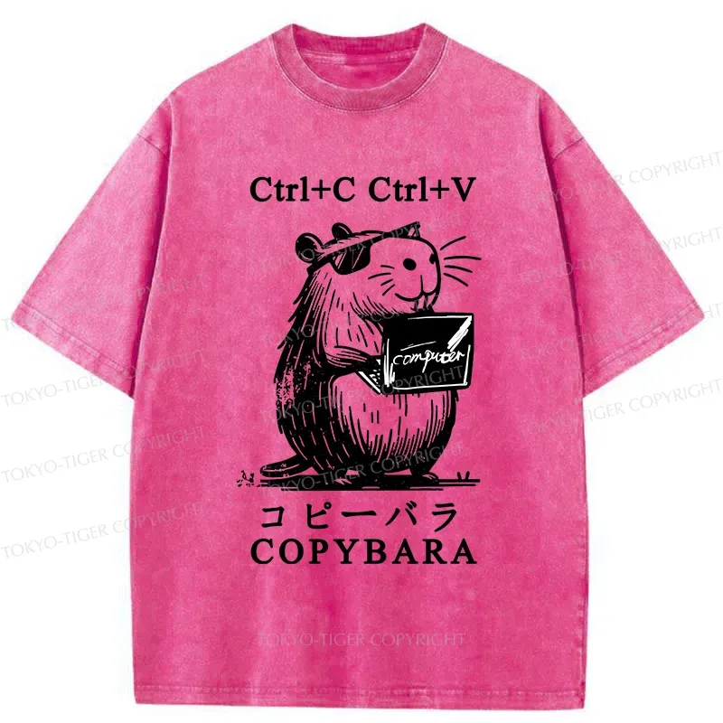 Tokyo-Tiger Capybara At Work Washed T-Shirt