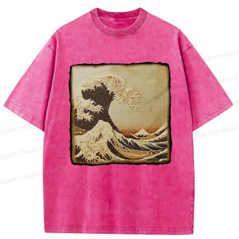 Tokyo-Tiger The Great Wave Off Coffee Beans Washed T-Shirt