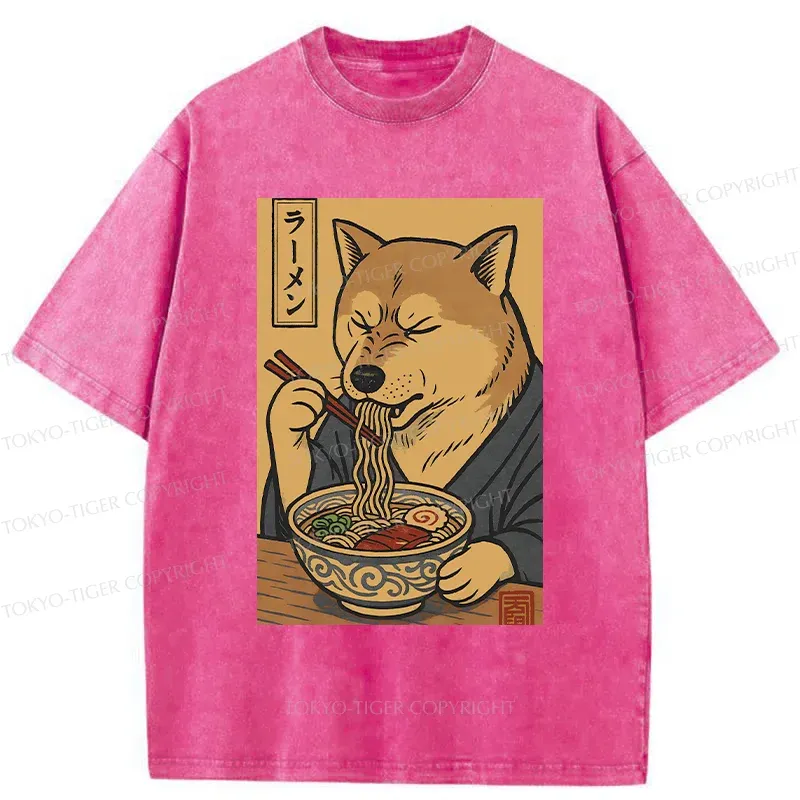 Tokyo-Tiger Puppy Eating Ramen Washed T-Shirt