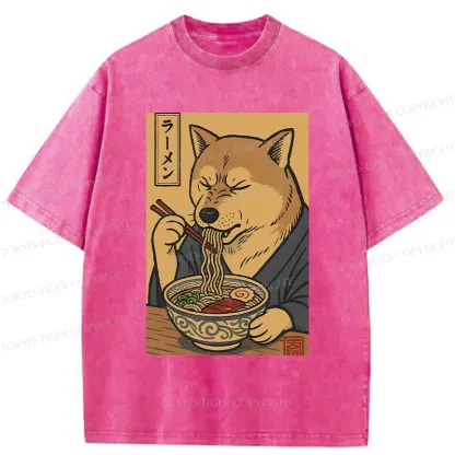 Tokyo-Tiger Puppy Eating Ramen Washed T-Shirt