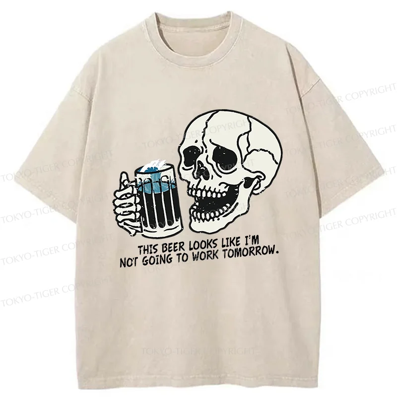 Tokyo-Tiger Drinking Skeleton Washed T-Shirt