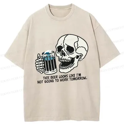 Tokyo-Tiger Drinking Skeleton Washed T-Shirt