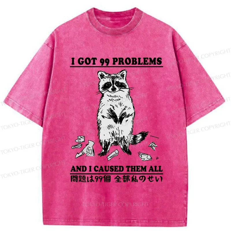 Tokyo-Tiger Funny Raccoon Causes 99 Problems Washed T-Shirt