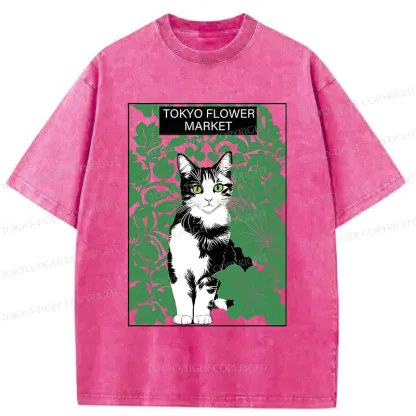 Tokyo-Tiger Cat In The Grass Washed T-Shirt