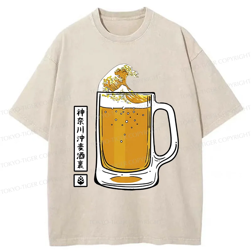 Tokyo-Tiger Japan Beer Wave Washed T-Shirt
