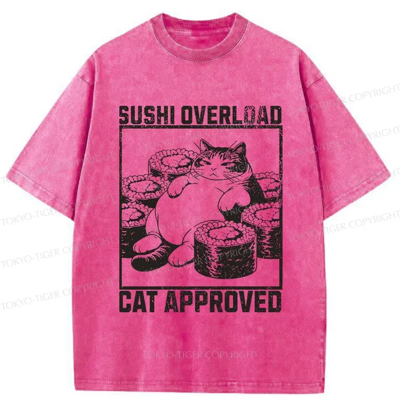 Tokyo-Tiger Fat Cat And Sushi Washed T-Shirt