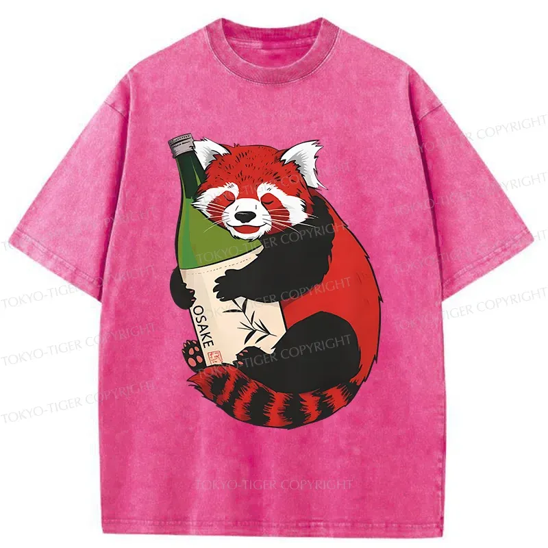 Tokyo-Tiger Raccoon Holding Wine Washed T-Shirt